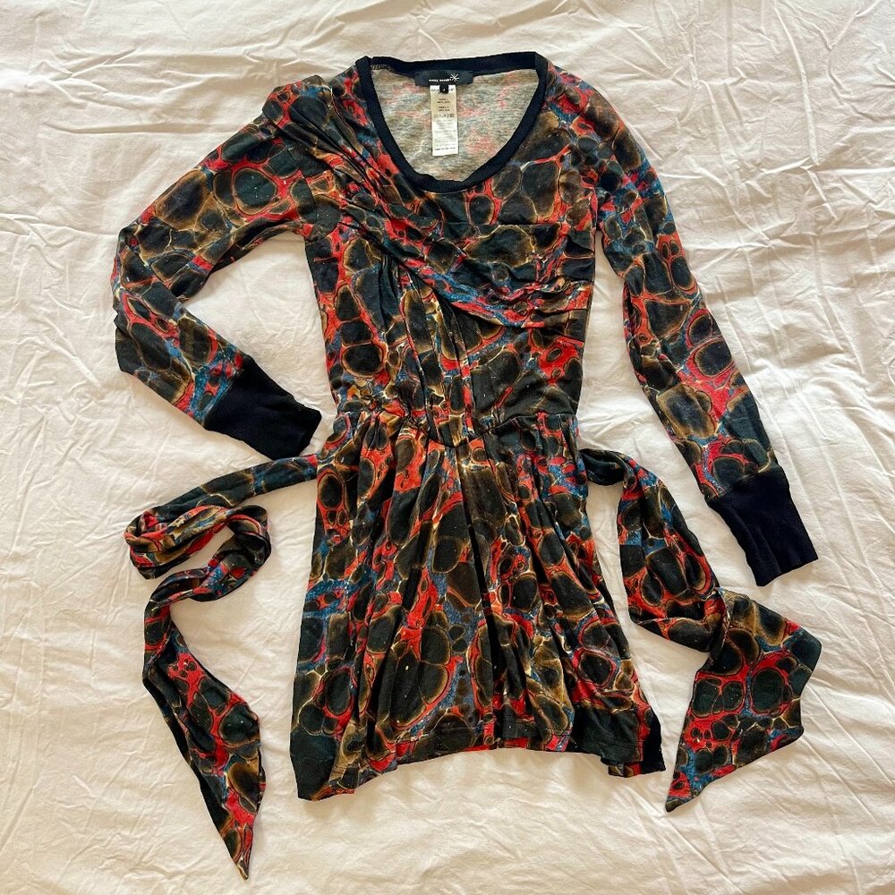 Isabel Marant Marble-Print Linen & Silk Jersey Dress - Size XS / US 2 / FR 36